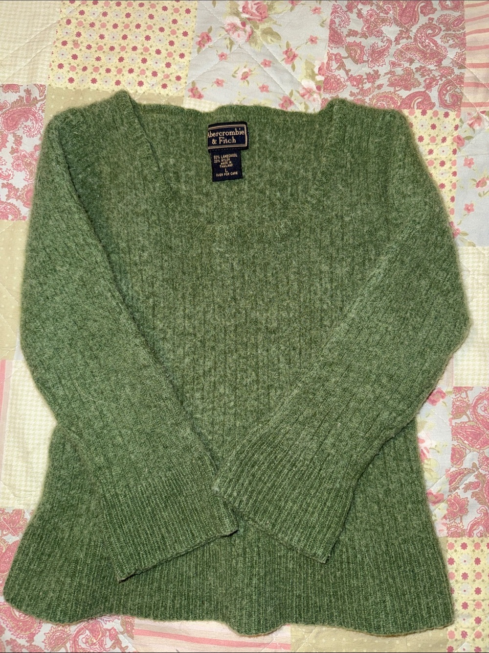 Abercrombie & Fitch Olive Green Ribbed V-Neck Sweater